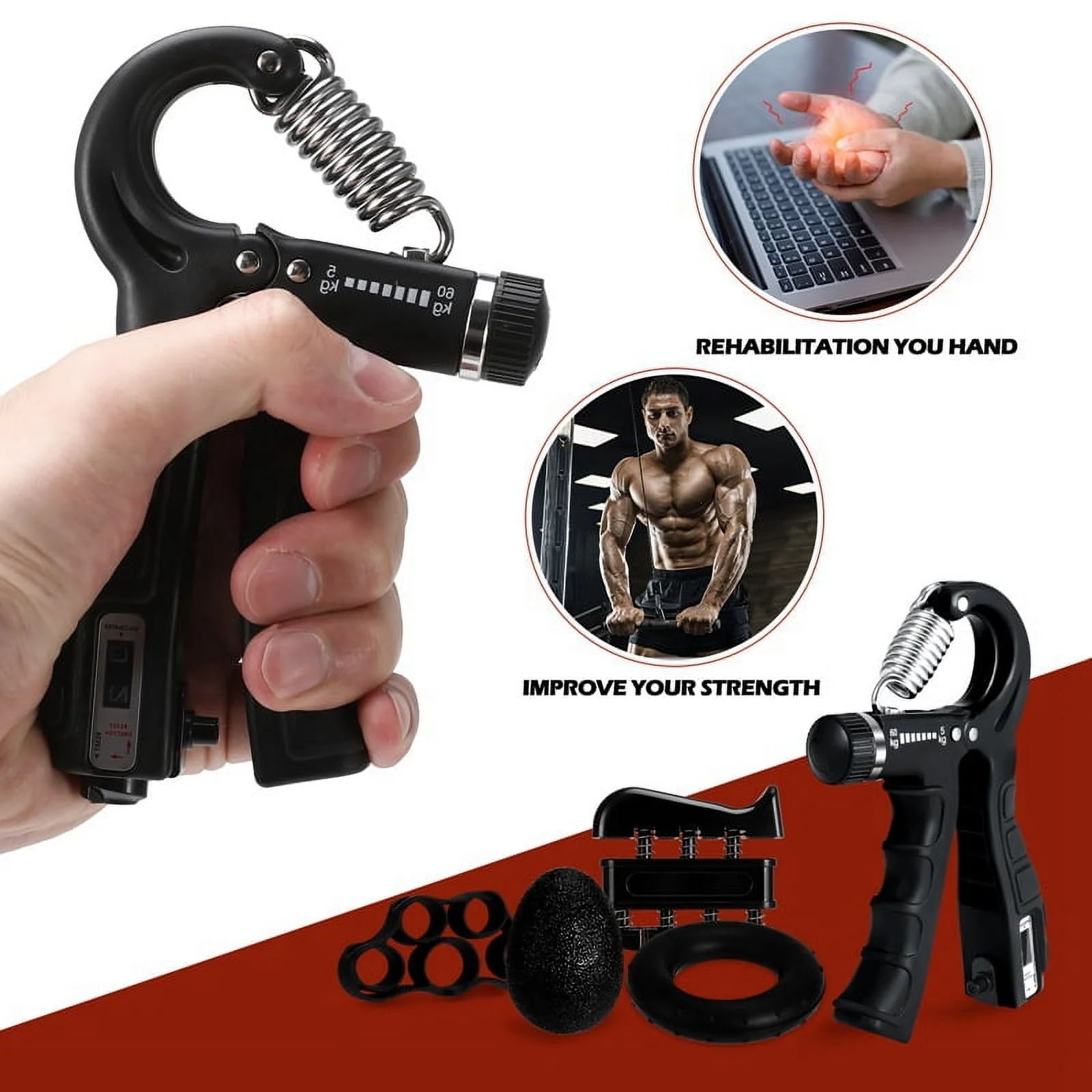 6-Piece Grip Strength Trainer Set – Adjustable Hand Gripper, Forearm & Finger Exercisers for Muscle Building & Recovery