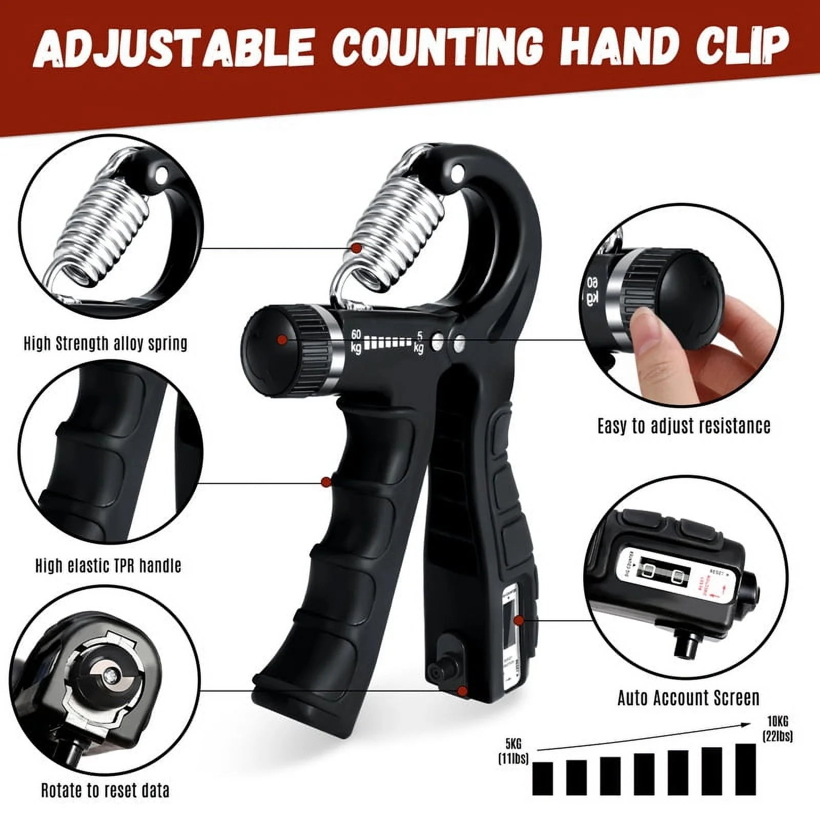 6-Piece Grip Strength Trainer Set – Adjustable Hand Gripper, Forearm & Finger Exercisers for Muscle Building & Recovery